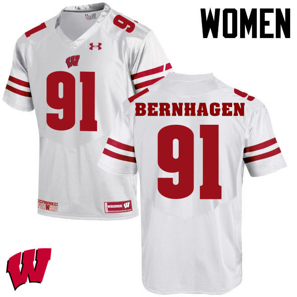 Wisconsin Badgers Women's #91 Josh Bernhagen NCAA Under Armour Authentic White College Stitched Football Jersey XU40Q06PE